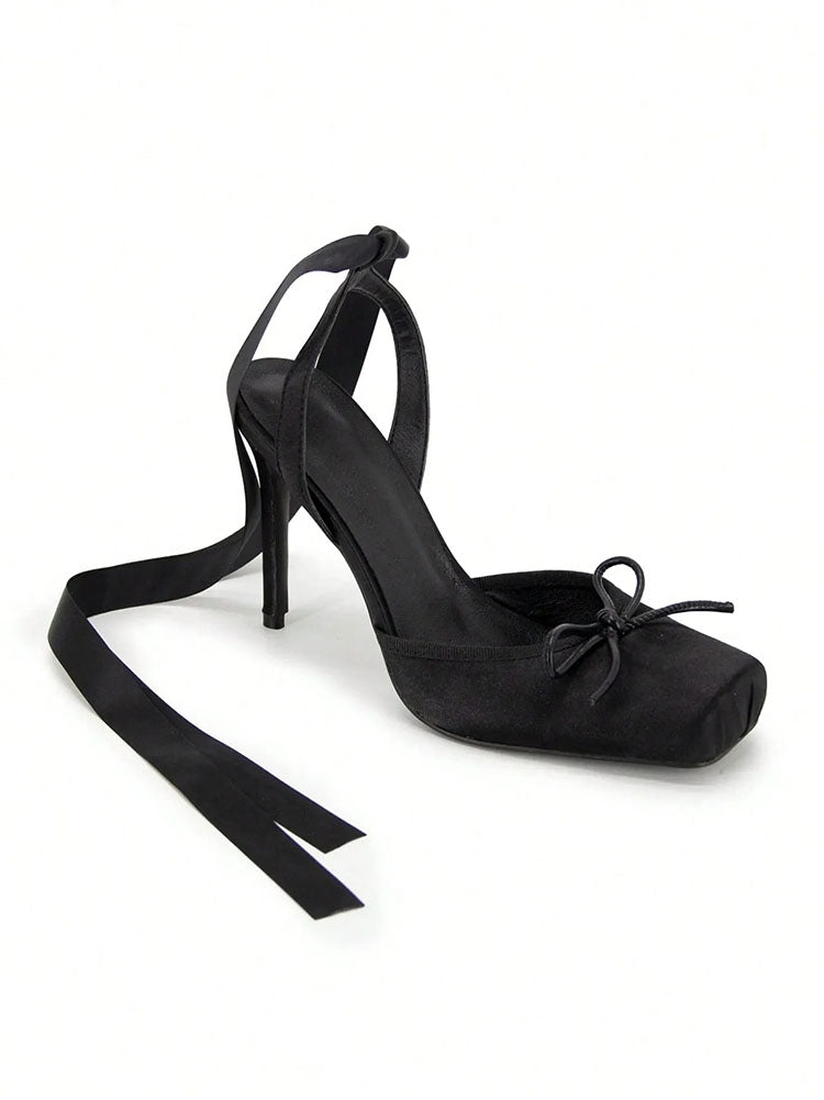 Ballet Satin Ankle Tie Pumps