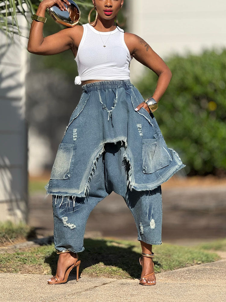 Harem Overlay Denim Joggers