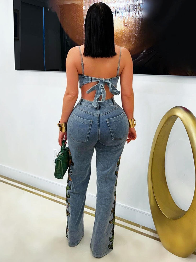 Blossom Denim Top & Pants Set