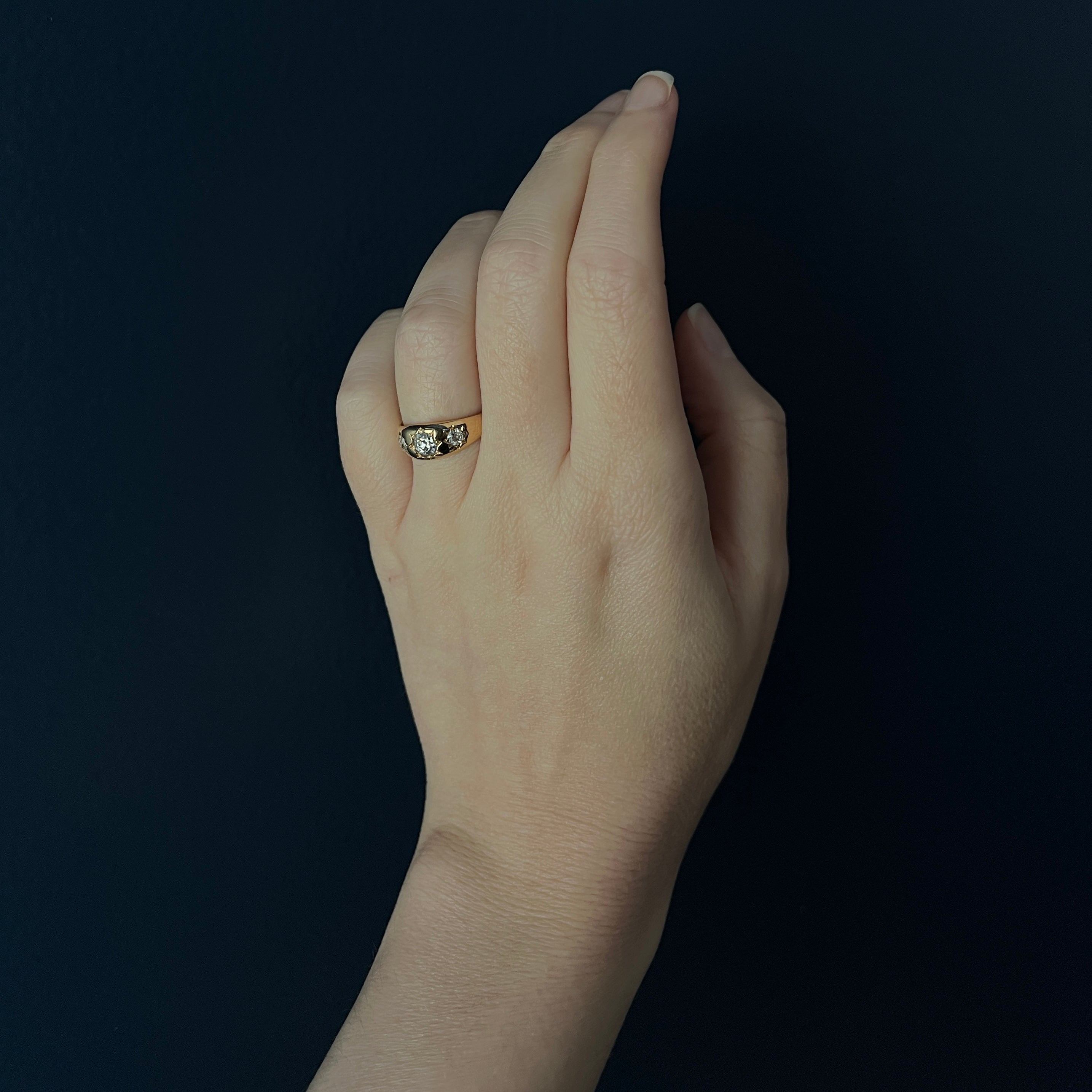 Antique Victorian 18k Three Star-Set Diamond Ring- .35ct