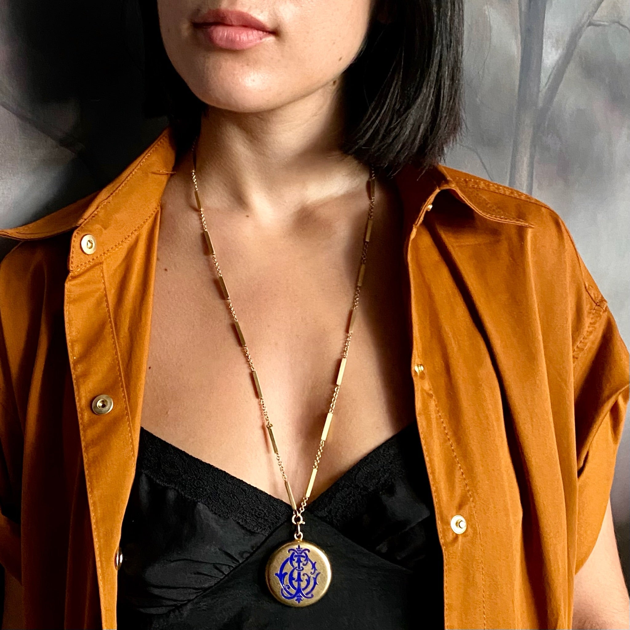 Antique Victorian 18k Large Locket with Double Sided Enamel Monogram