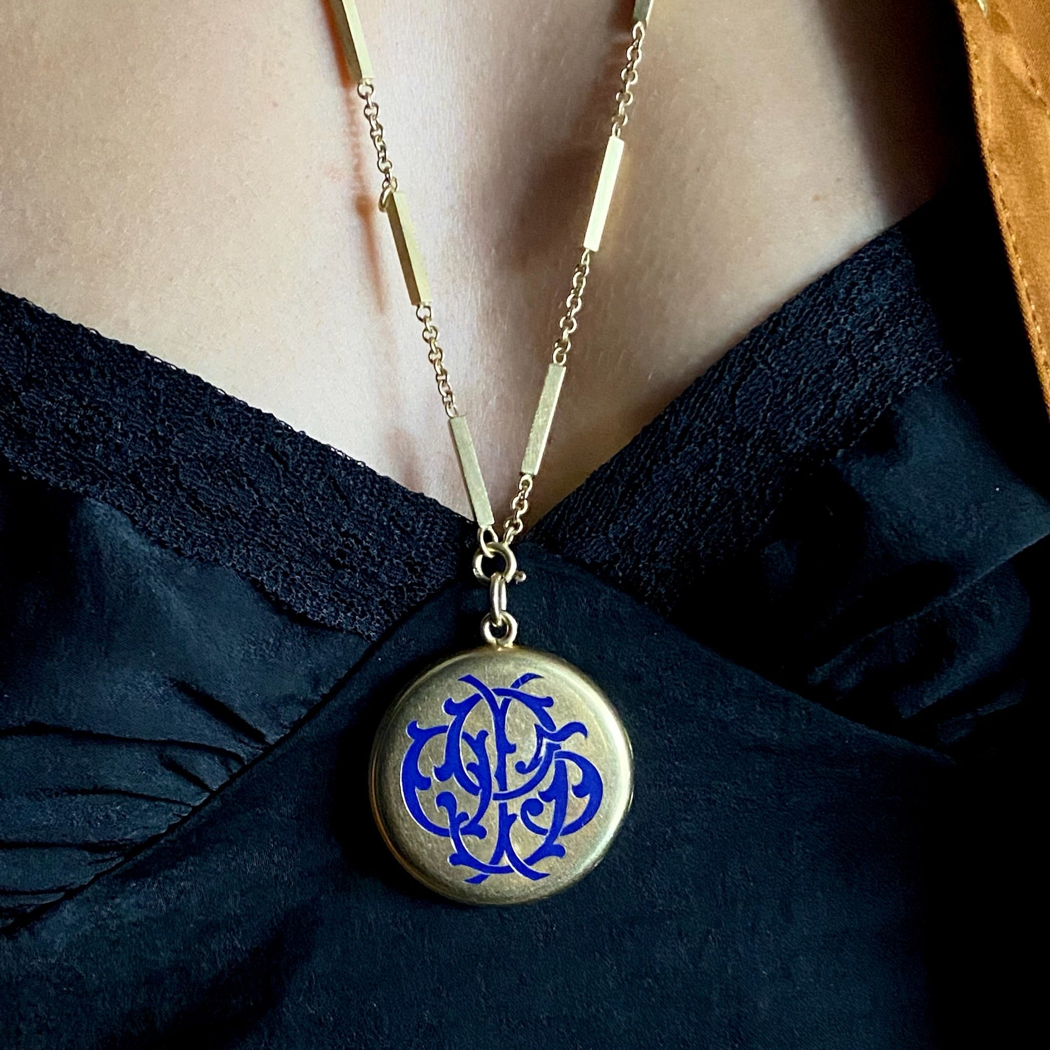 Antique Victorian 18k Large Locket with Double Sided Enamel Monogram