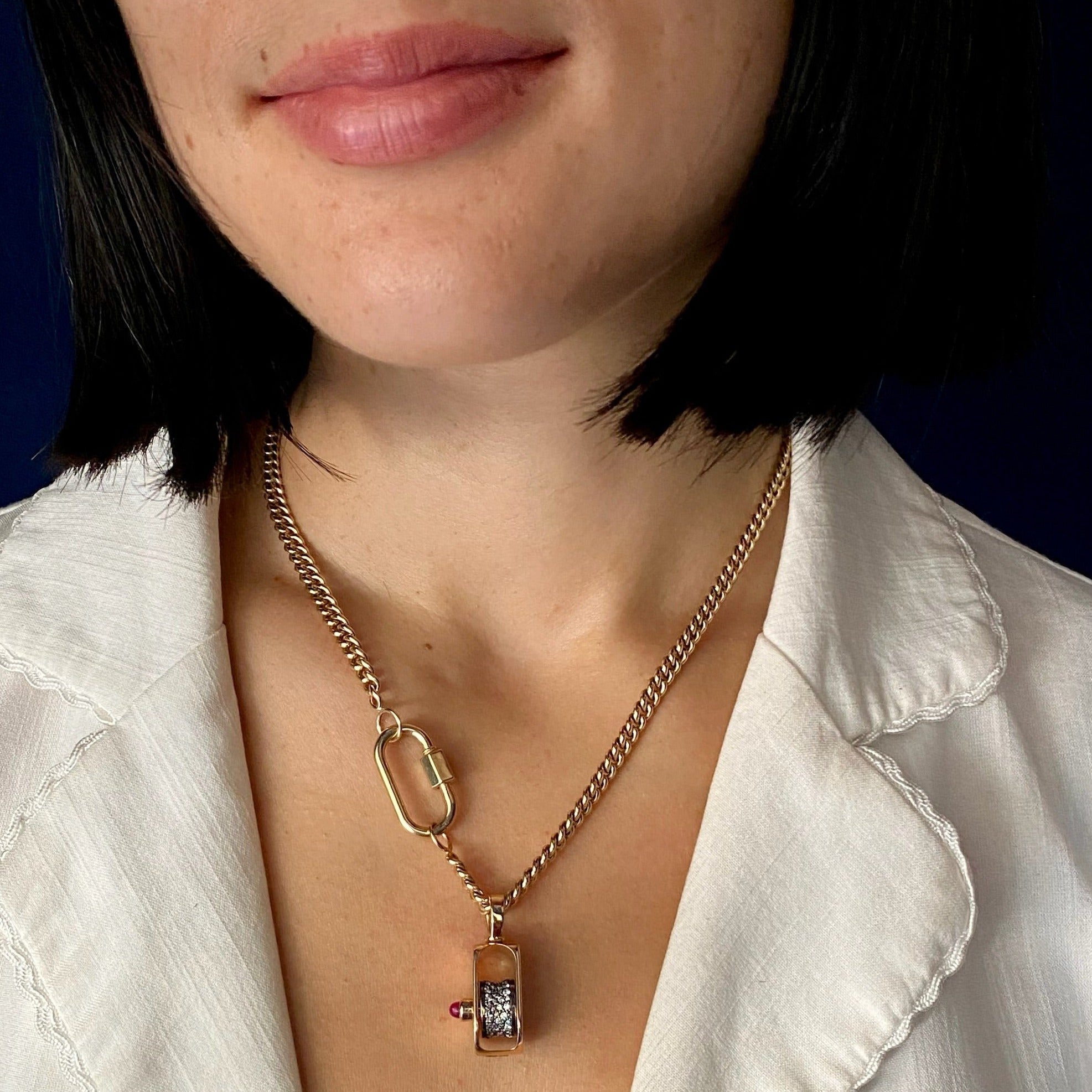 Marla Aaron 14k Yellow Gold Stoned Pulley with Diamonds & Ruby Bullet