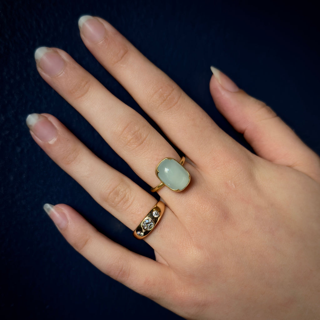 Gabriella Kiss 18k  Milky Four Scallop Cushion Aquamarine Ring