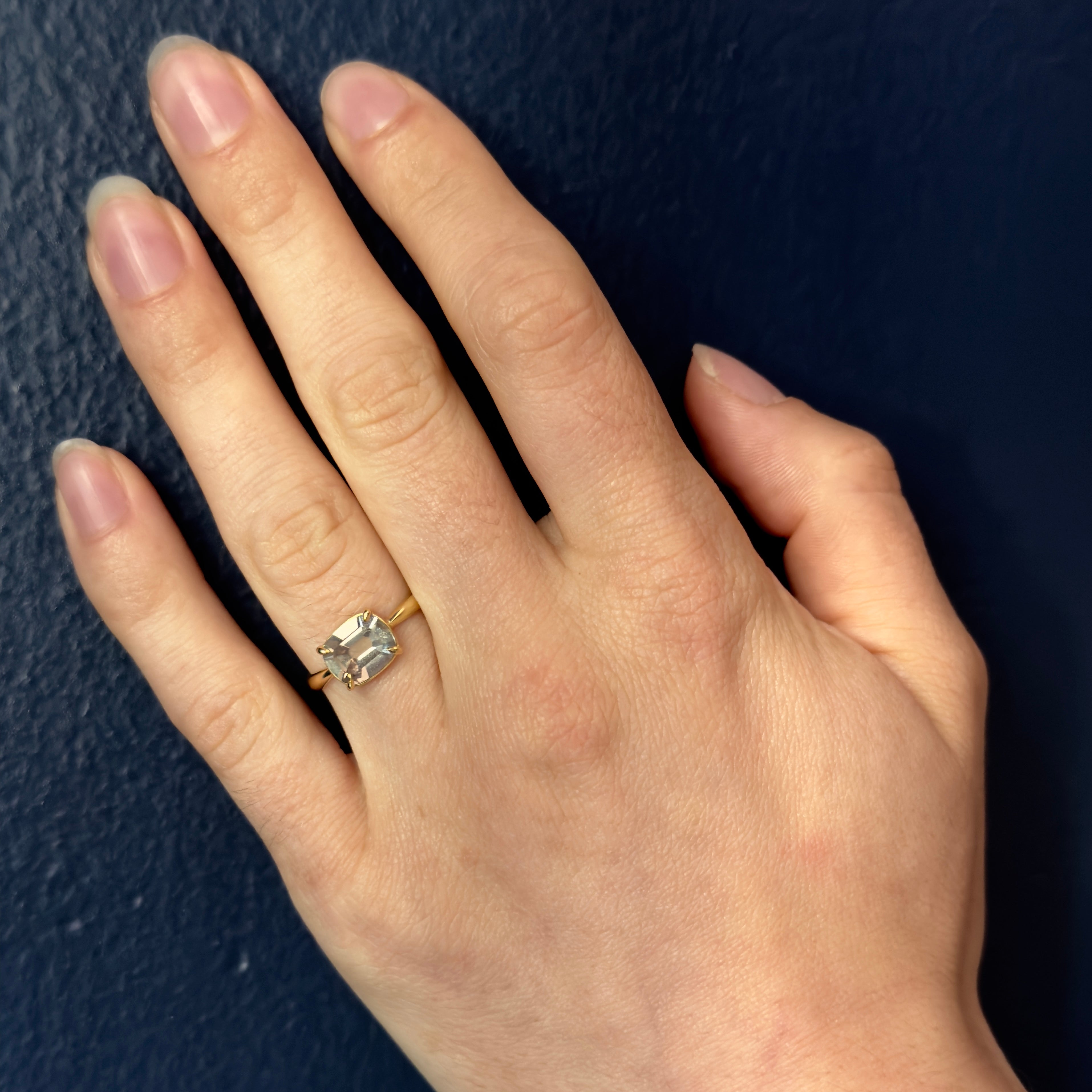 Tura Sugden 18k Pale Blue-Green Sapphire Ring- 2.69ct