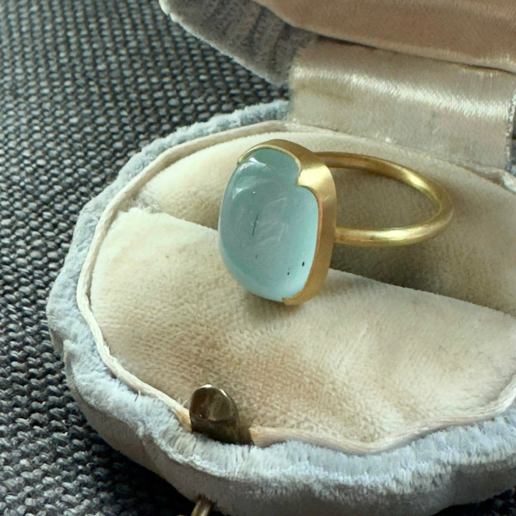 Gabriella Kiss 18k  Milky Four Scallop Cushion Aquamarine Ring