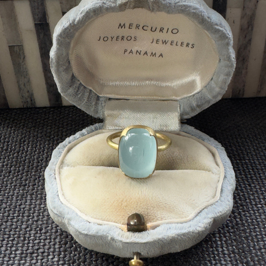 Gabriella Kiss 18k  Milky Four Scallop Cushion Aquamarine Ring