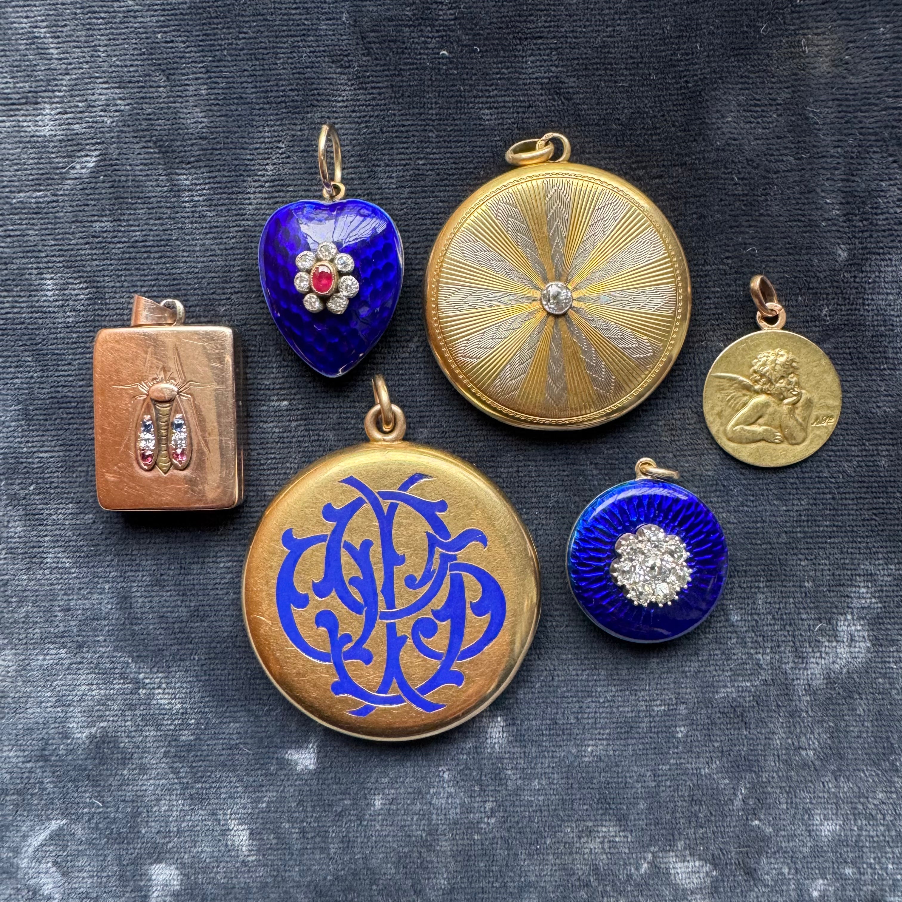 Antique Victorian 18k Large Locket with Double Sided Enamel Monogram