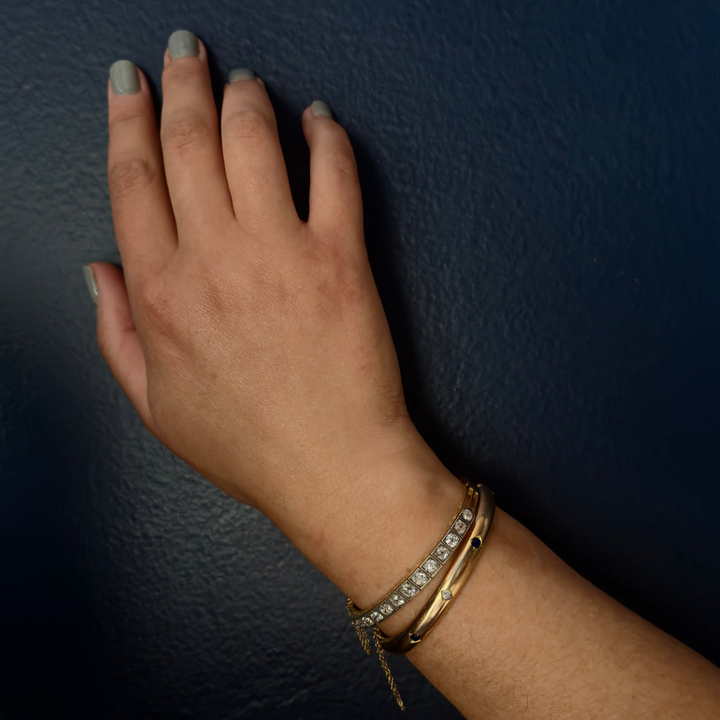 Antique Edwardian 18k Sapphire & Diamond Flush Set Bangle Bracelet