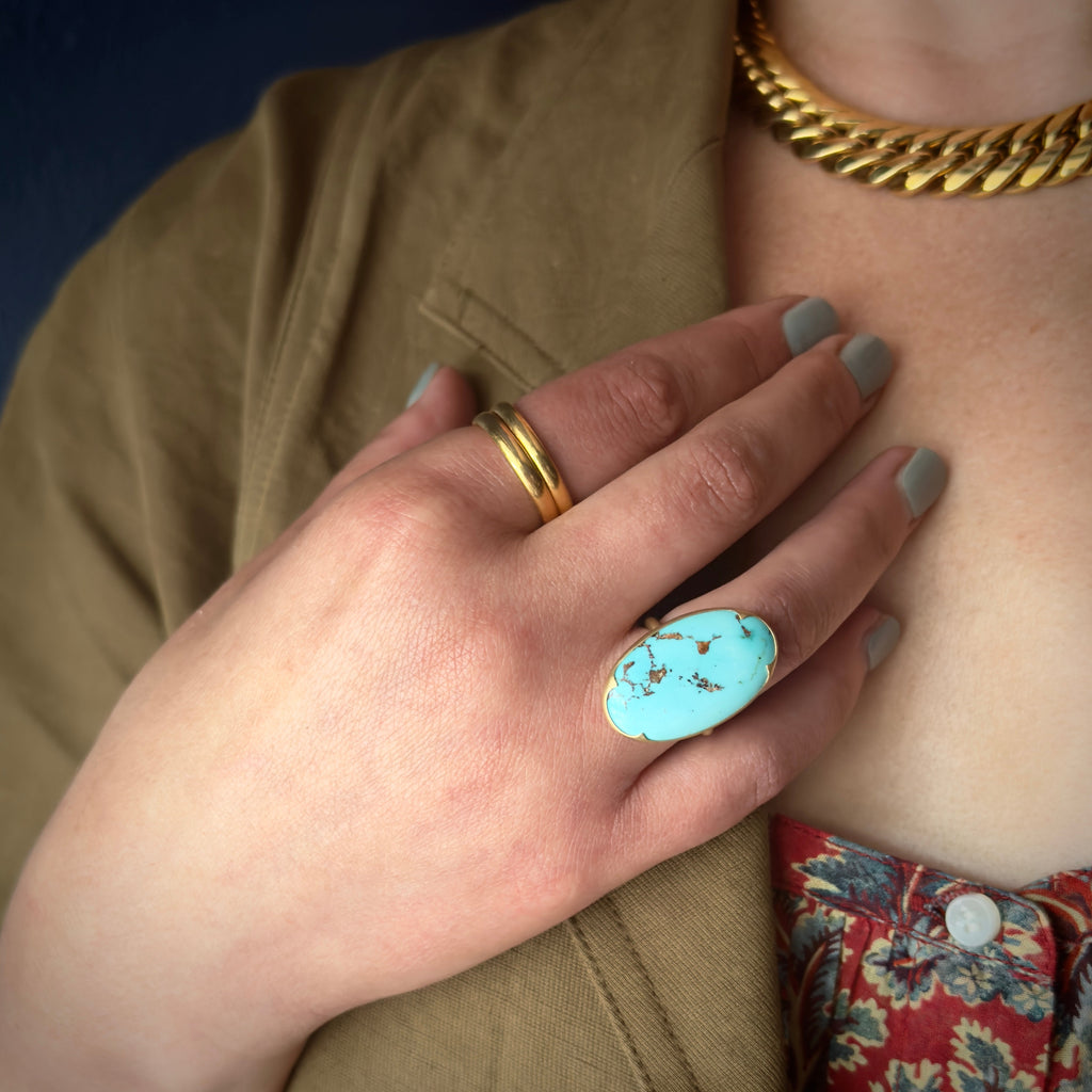 Gabriella Kiss 18k Large Oval Persian Turquoise w/ Pyrite Ring - 20.25ct