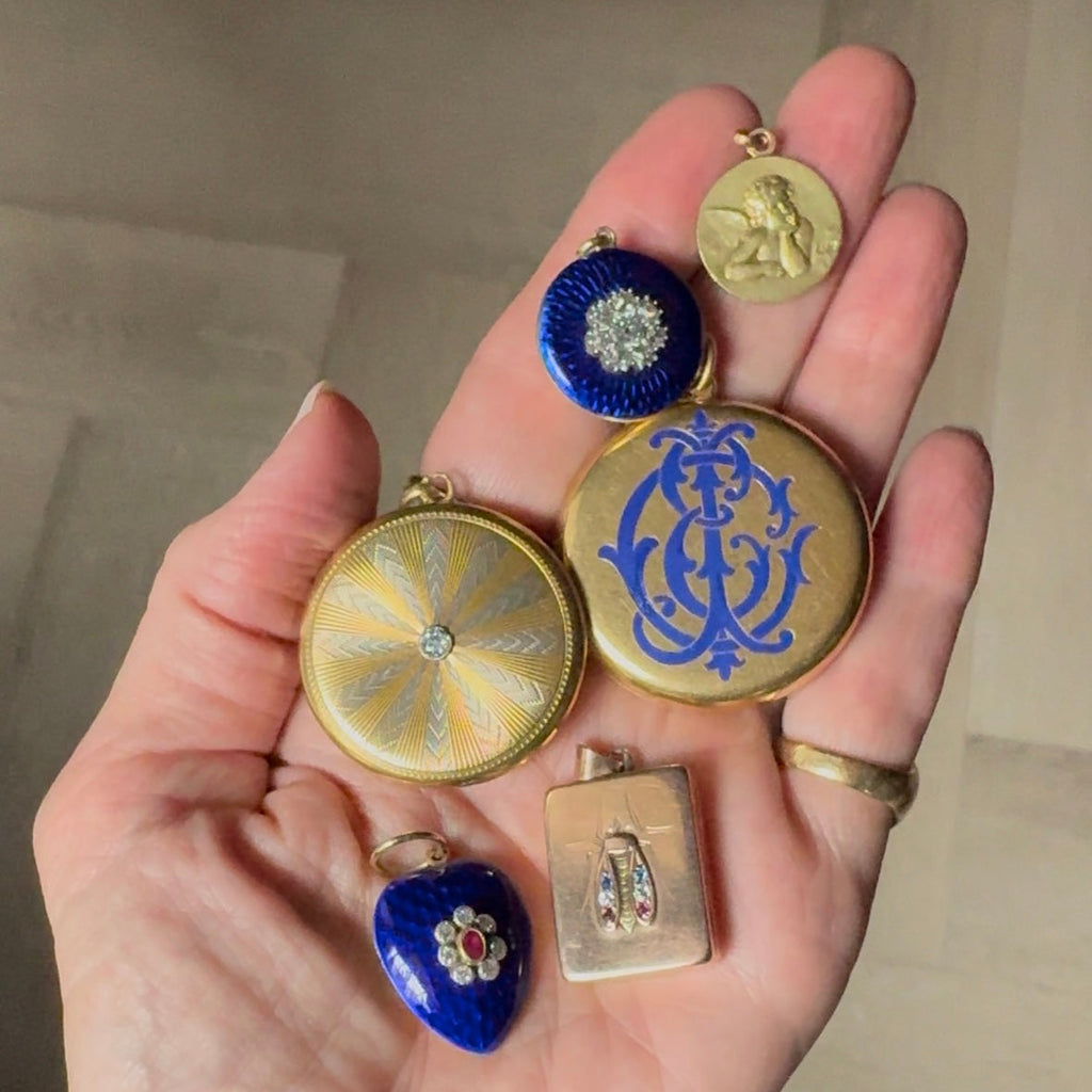 Antique Victorian 18k Large Locket with Double Sided Enamel Monogram