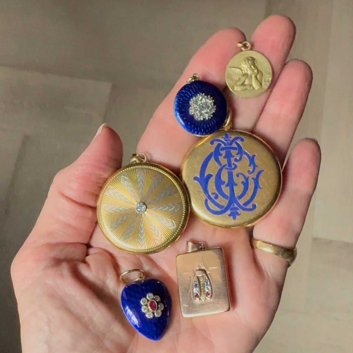 Antique Victorian 18k Large Locket with Double Sided Enamel Monogram