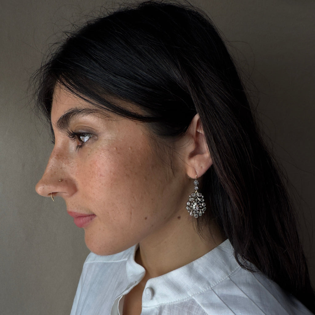 Antique Georgian Silver/Gold Rose Cut Diamond Chandelier Earrings