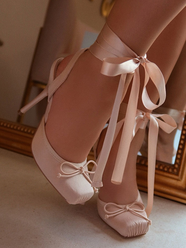Ballet Satin Ankle Tie Pumps
