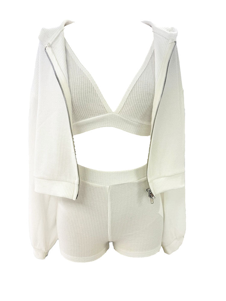 Athleisure Ribbed Three Piece Shorts Set