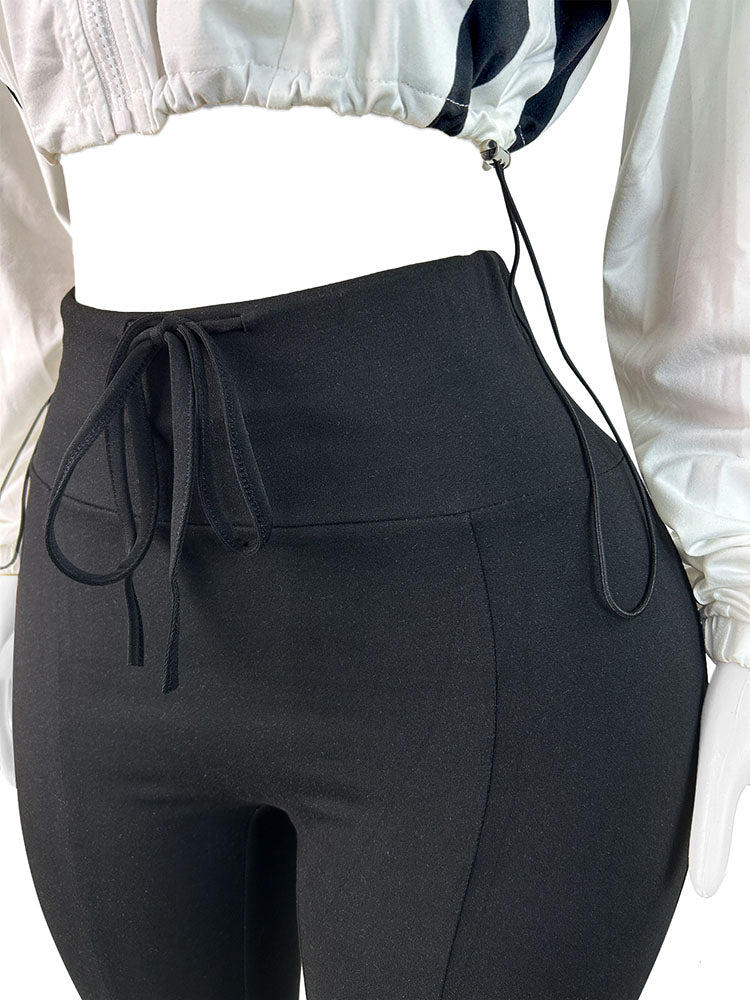 Contrast Crop Jacket & Biker Shorts Set