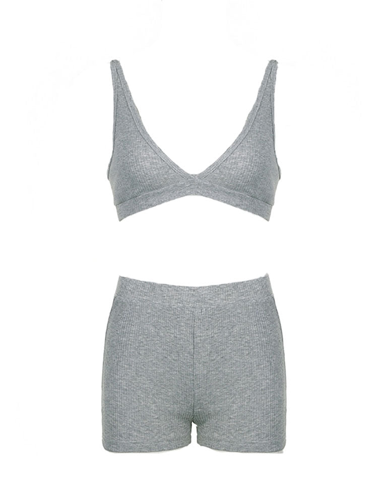 Athleisure Ribbed Three Piece Shorts Set