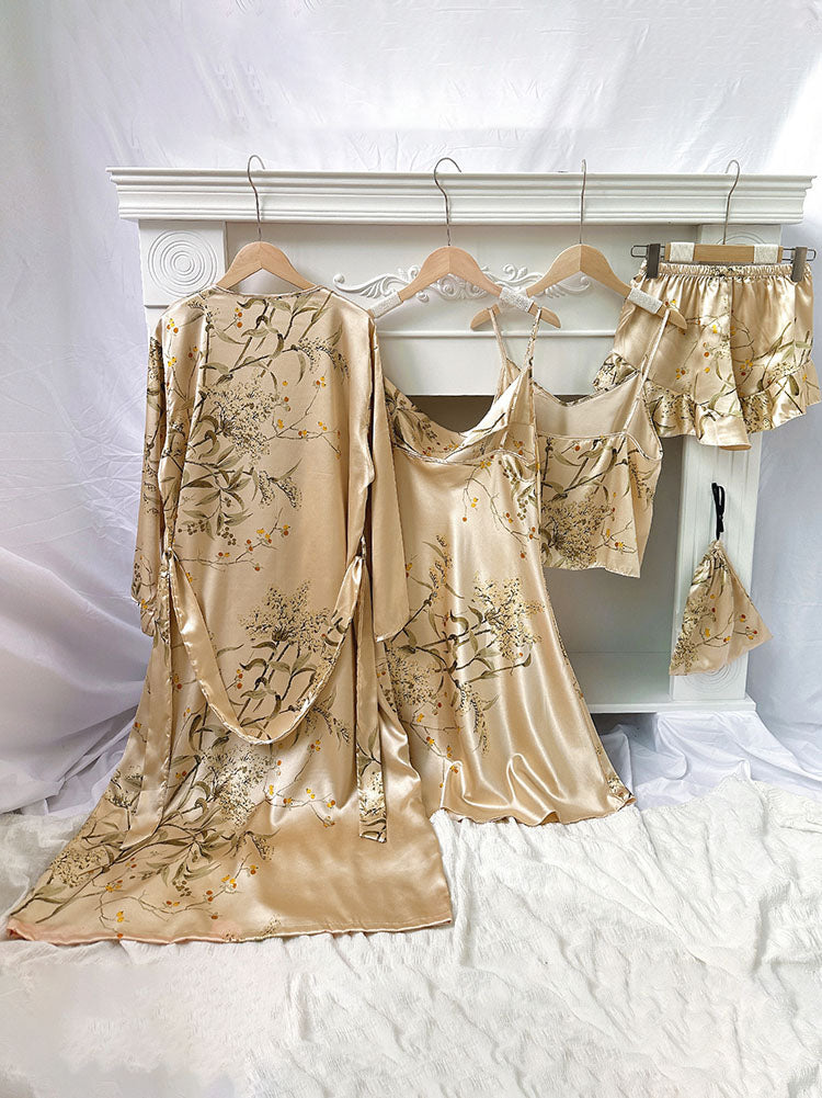 4-Piece Satin Nightdress Loungewear & Robe Set