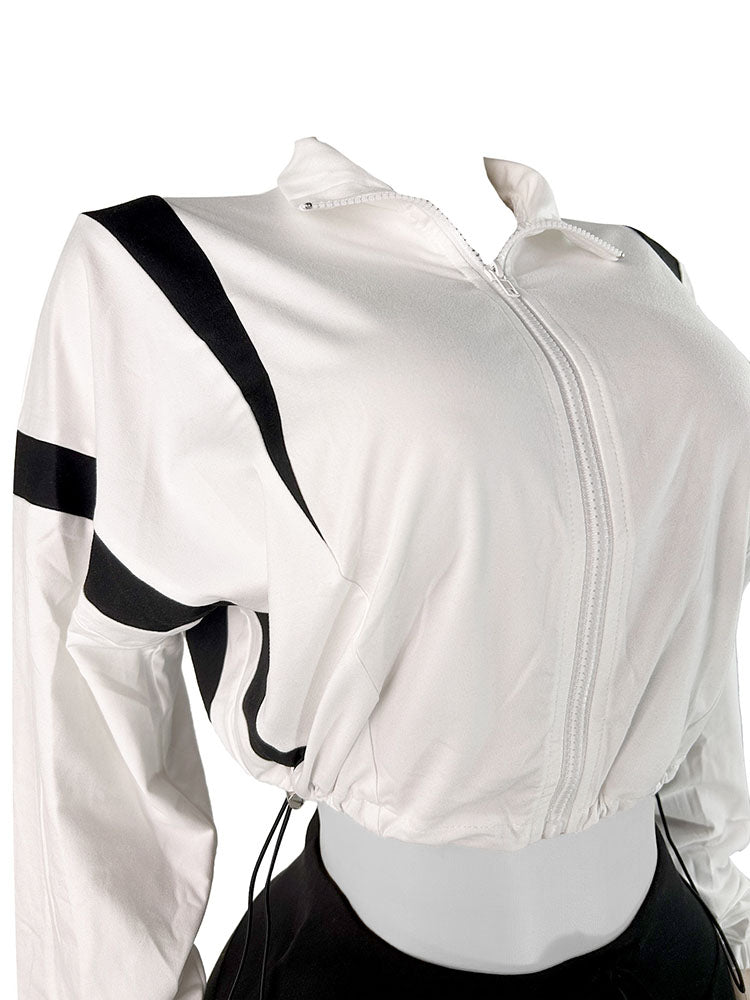 Contrast Crop Jacket & Biker Shorts Set