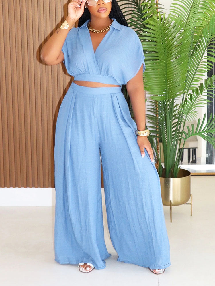 Breeze Cropped Top & Wide Pants Set