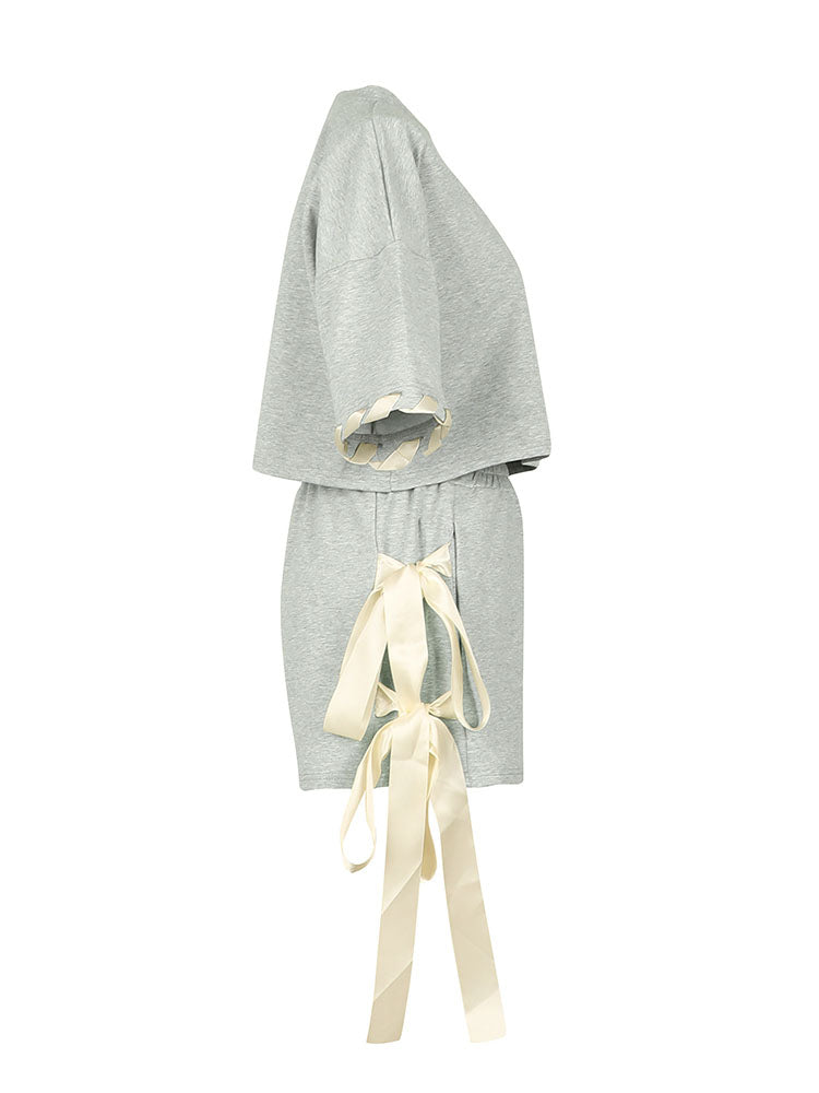 Contrast Crop Top & Bow Tie Shorts Set