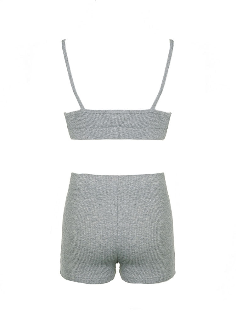 Athleisure Ribbed Three Piece Shorts Set