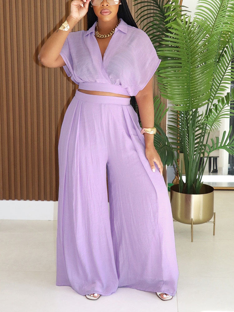 Breeze Cropped Top & Wide Pants Set