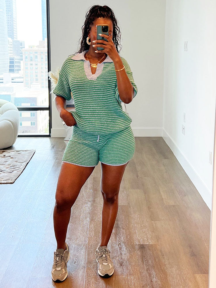 Striped Knit Shorts Set