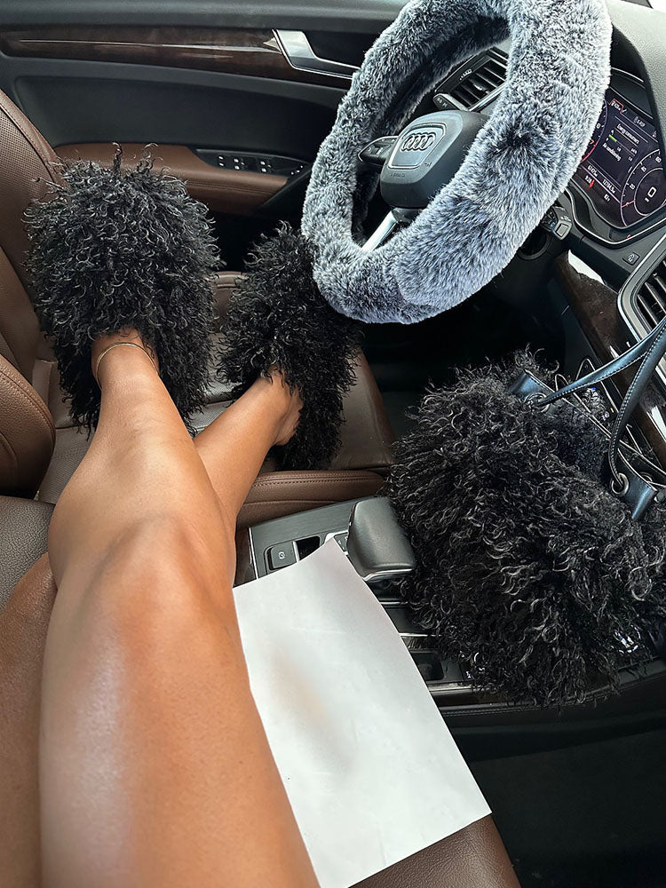 Fluffy Fur Bag & Slides Set