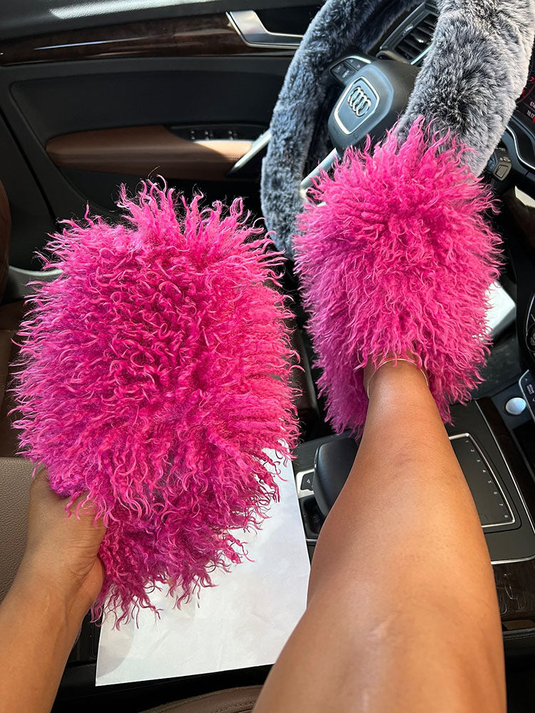 Fluffy Fur Bag & Slides Set