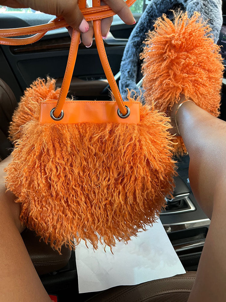 Fluffy Fur Bag & Slides Set