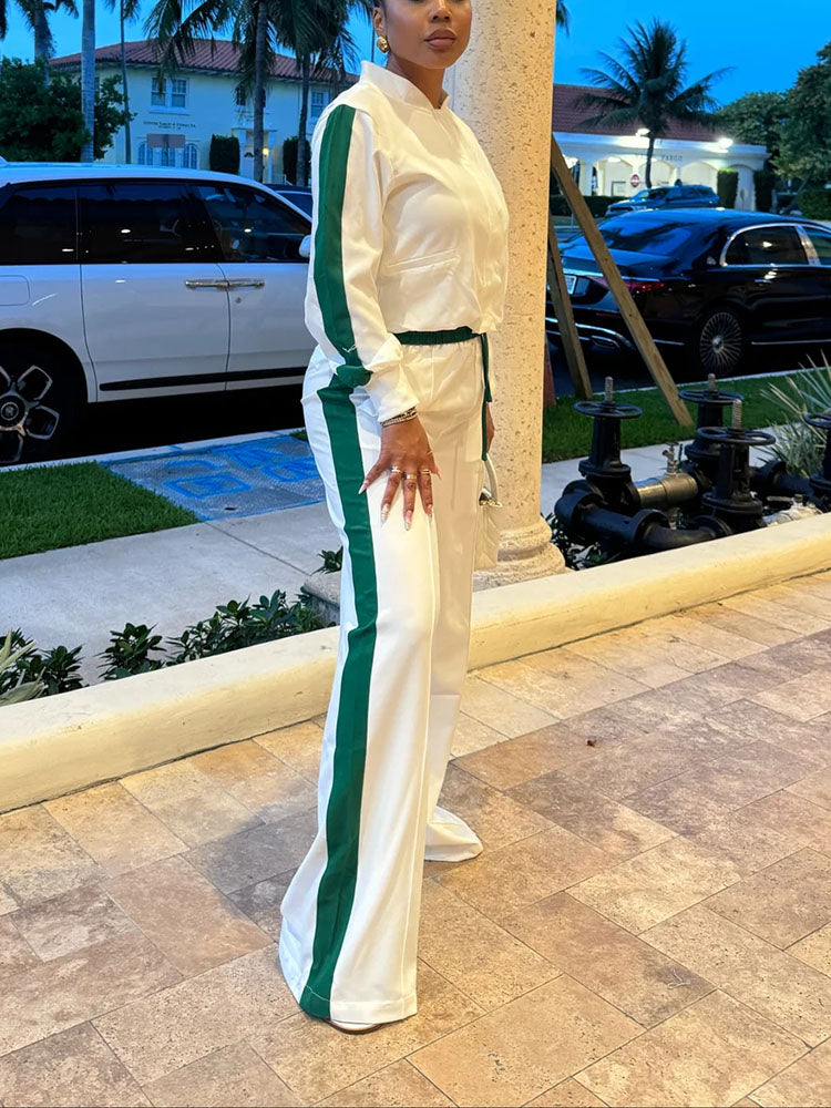 Contrast Crop Jacket & Wide Pants Set