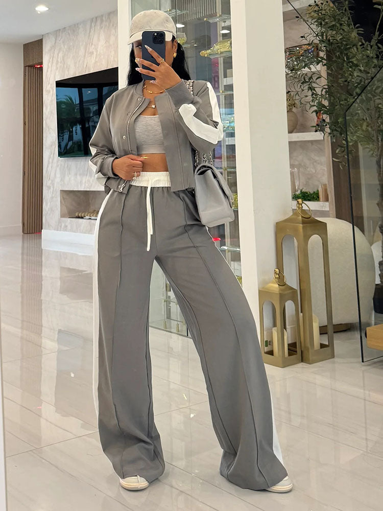 Contrast Crop Jacket & Wide Pants Set