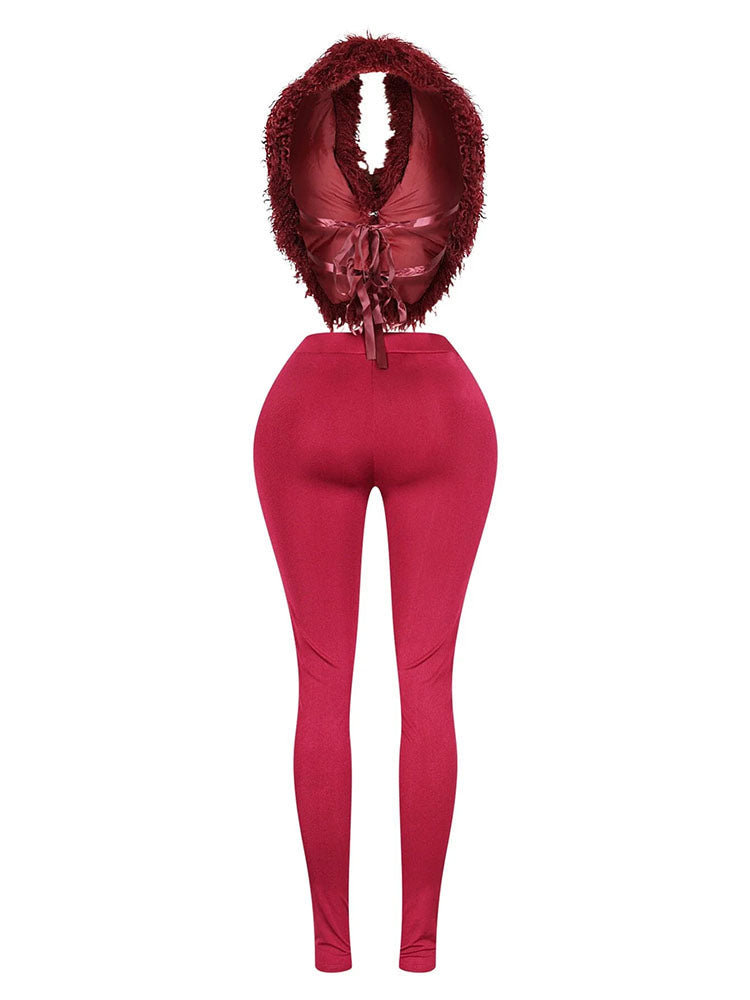 Fur Halter Vest & Leggings Set