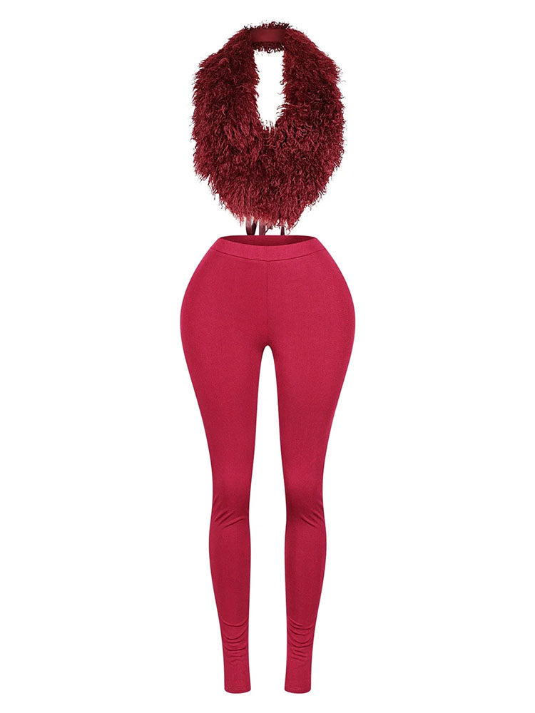 Fur Halter Vest & Leggings Set