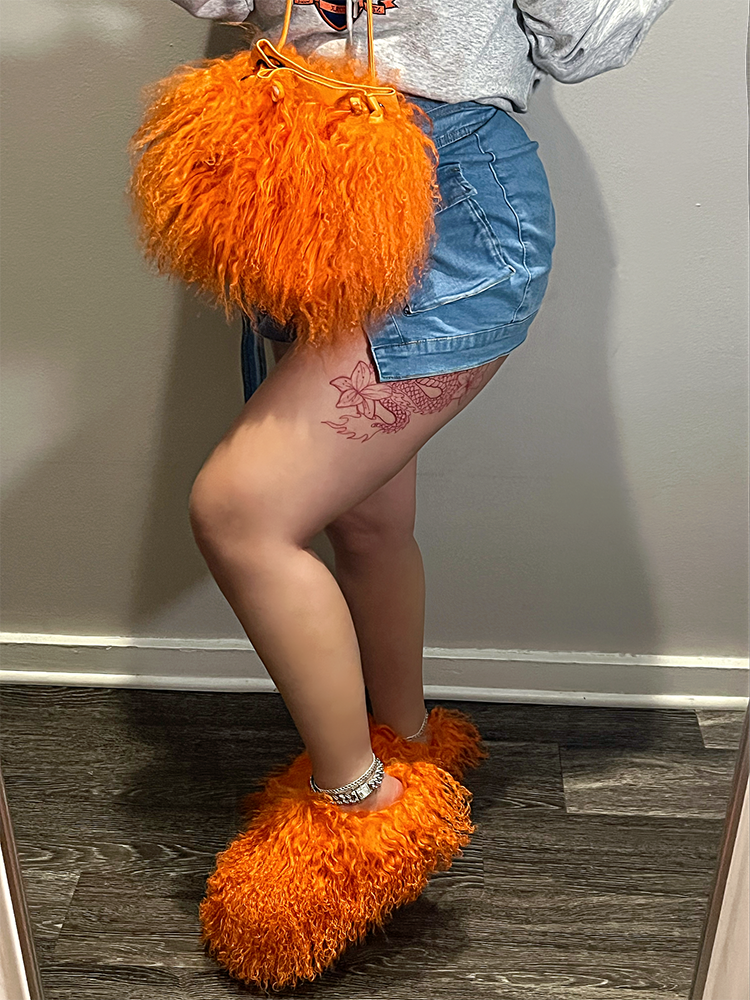 Fluffy Fur Bag & Slides Set