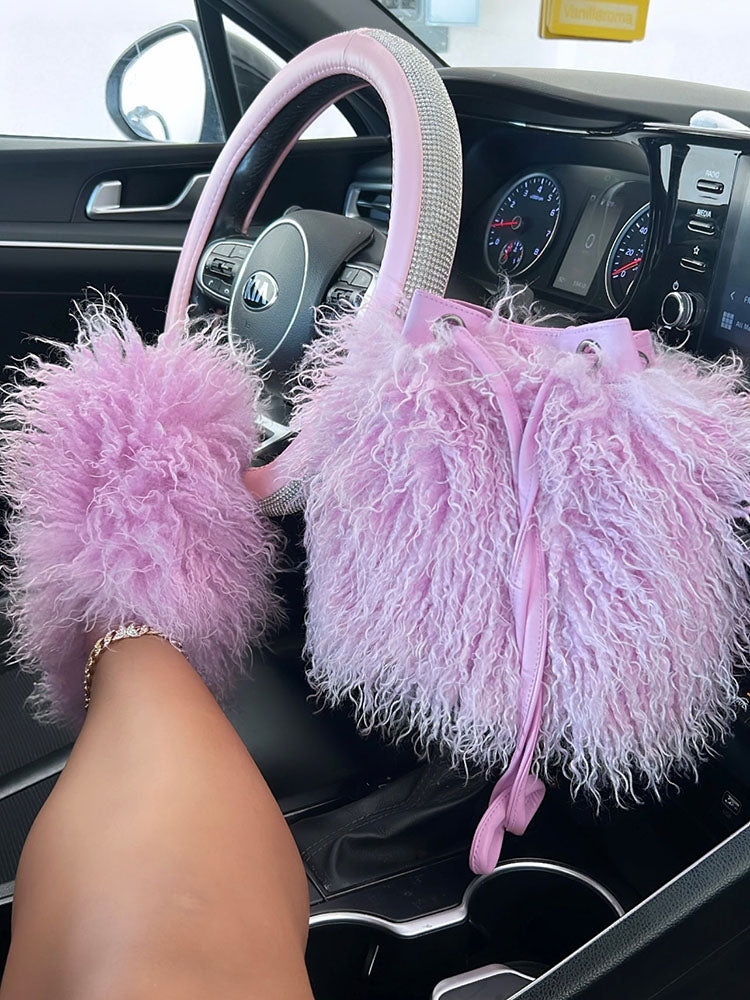 Fluffy Fur Bag & Slides Set