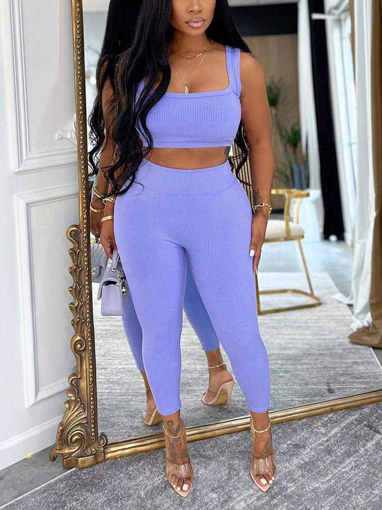 Ribbed Crop Top and Leggings Set