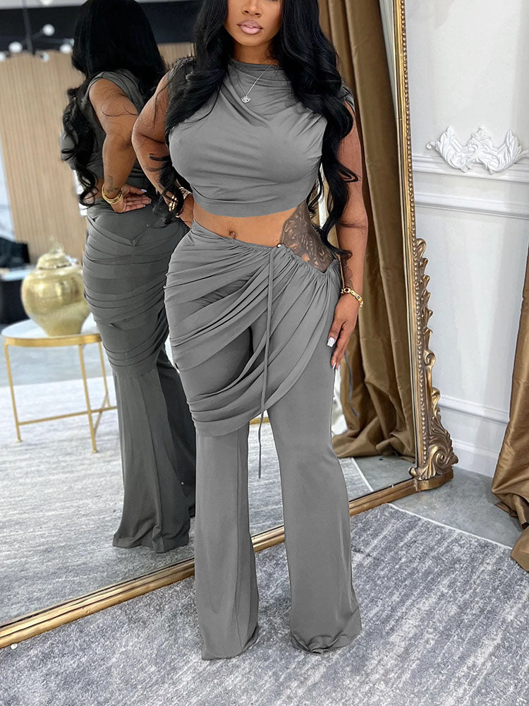 Crop Top & Cutout Draped Pants Set
