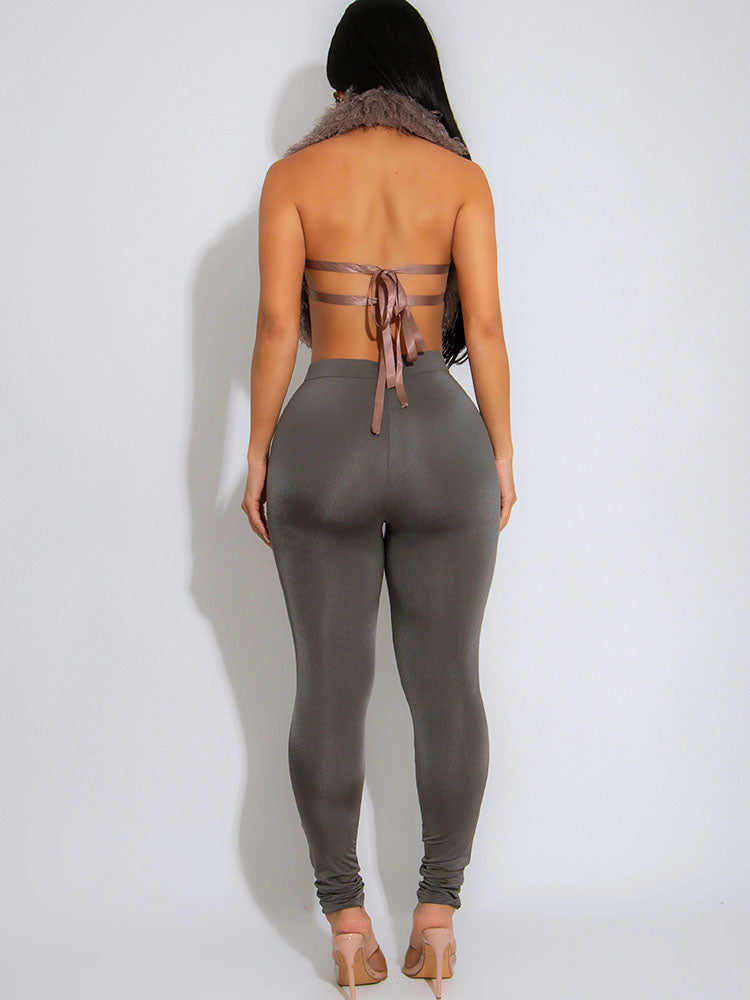 Fur Halter Vest & Leggings Set