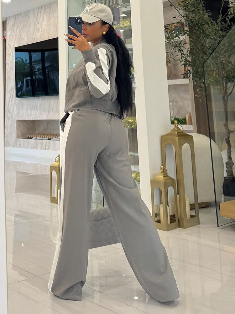 Contrast Crop Jacket & Wide Pants Set