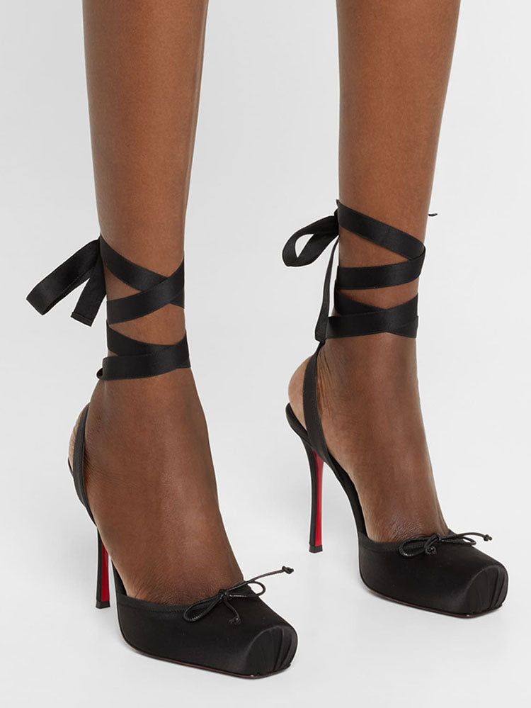 Ballet Satin Ankle Tie Pumps