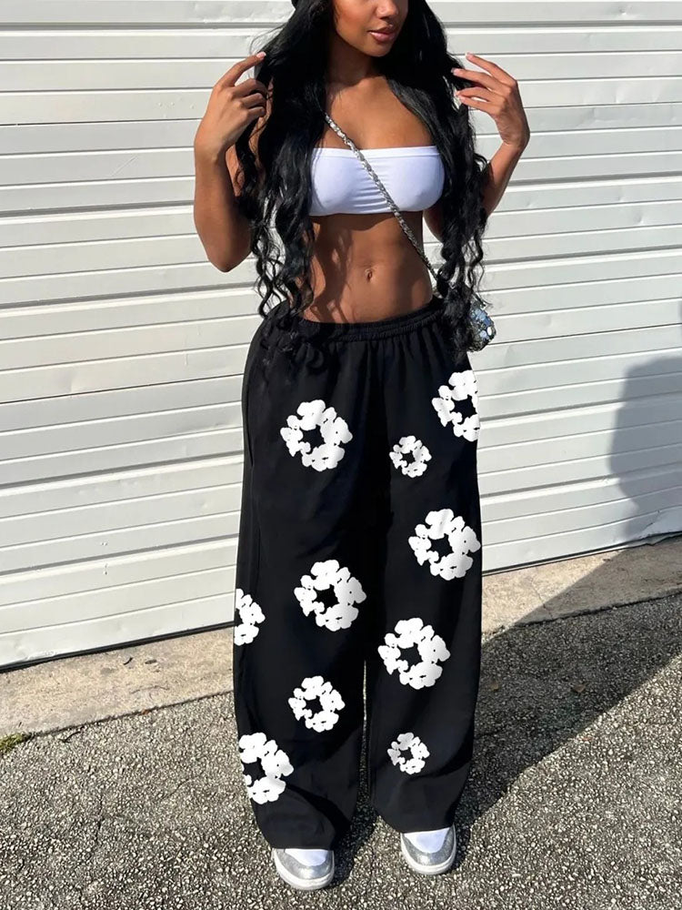 Floral Print Wide-Leg Pants