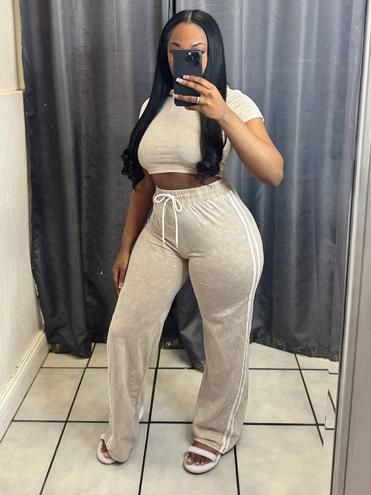 Washed Crop Hoodie & Wide Pants Set