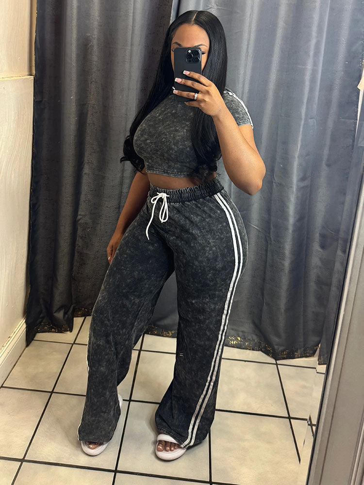 Washed Crop Hoodie & Wide Pants Set
