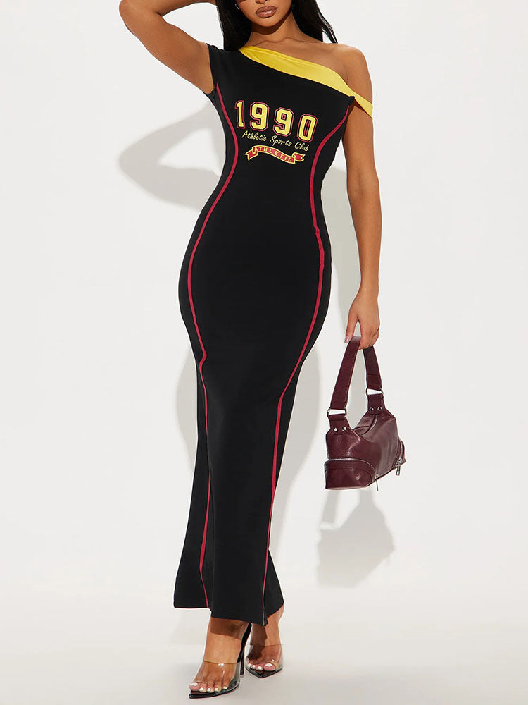 Athletic One Shoulder Maxi Dress