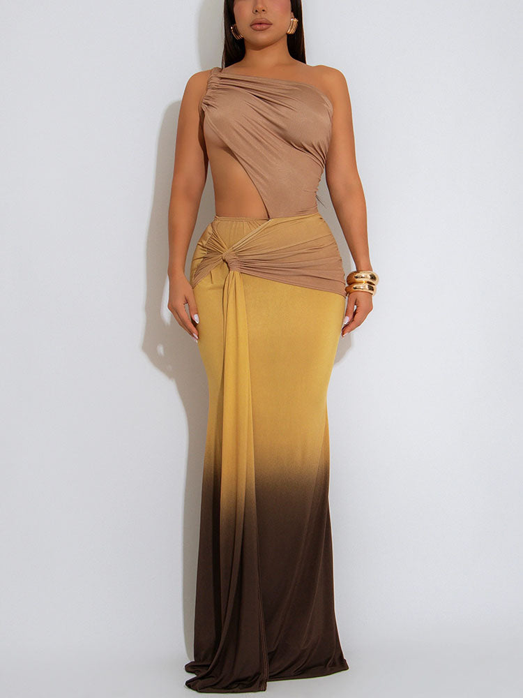 Ombre Ruched Cutout Maxi Dress