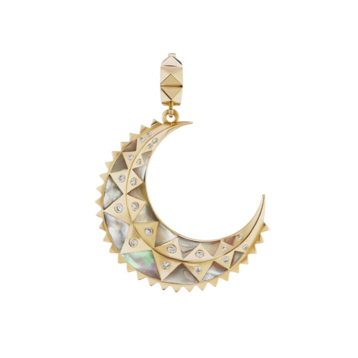 Harwell Godfrey 18k Diamond & Dark Mother-of- Pearl Mini Crescent Pendant